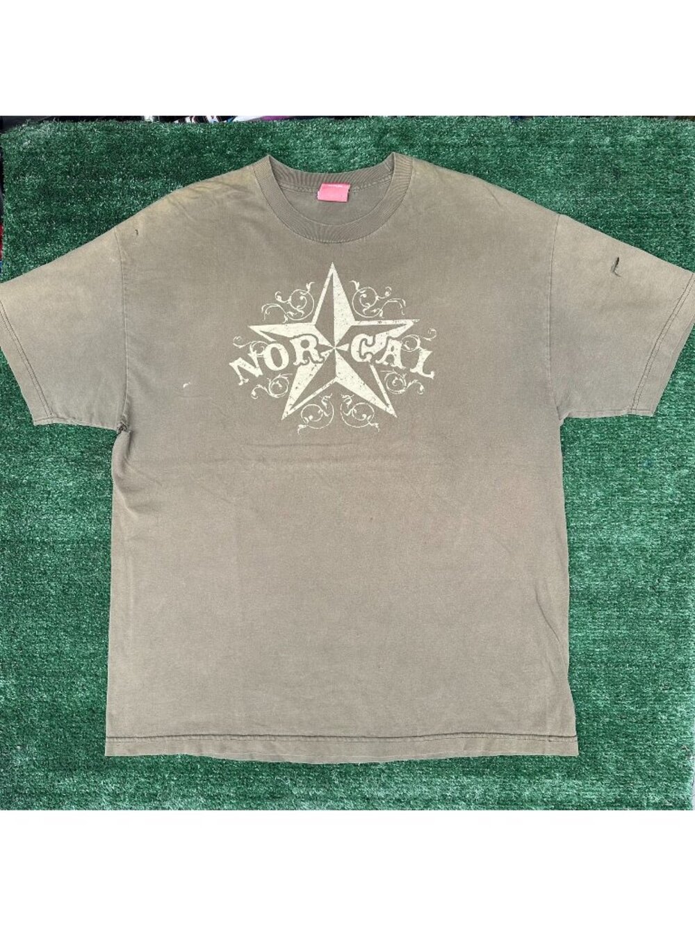 Vintage Y2K Nor Cal Nautical Star T-Shirt Olive Taupe XL Thrashed Grunge Skater